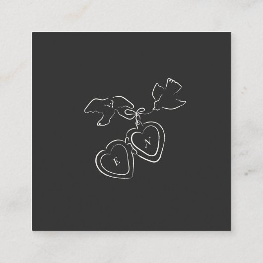 Wedding RSVP QR Code Illustrated Locket Monogram Begleitkarte (Rückseite)