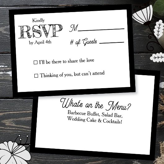  Wedding RSVP & Reception Dinner Menu Einladung