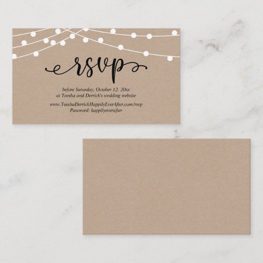 Wedding RSVP, Rustic Kraft String Lights Begleitkarte (Vorne/Hinten)