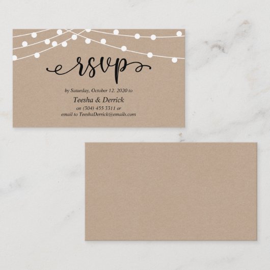 Wedding RSVP, Rustic Kraft String Lights Begleitkarte (Vorne/Hinten)