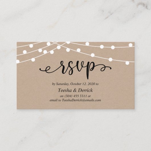 Wedding RSVP, Rustic Kraft String Lights Begleitkarte (Vorderseite)