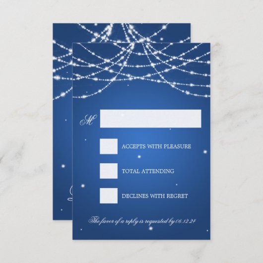 Wedding RSVP Sparkling String Blue (Vorne/Hinten)