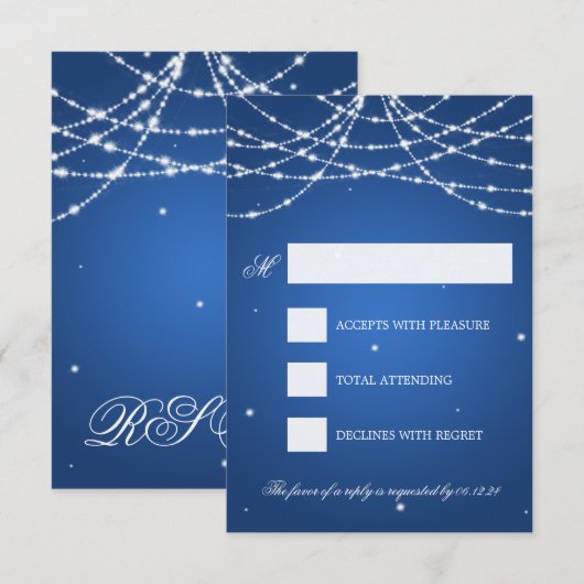 Wedding RSVP Sparkling String Blue Karte (Vorne/Hinten)