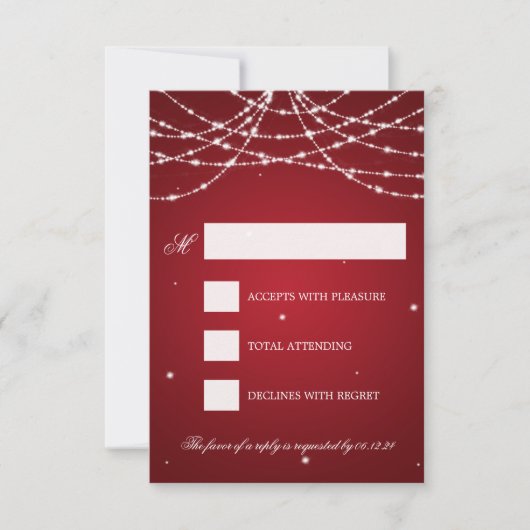 Wedding RSVP Sparkling String Red Karte (Vorderseite)
