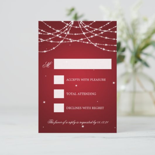 Wedding RSVP Sparkling String Red Karte (Stehend Vorderseite)