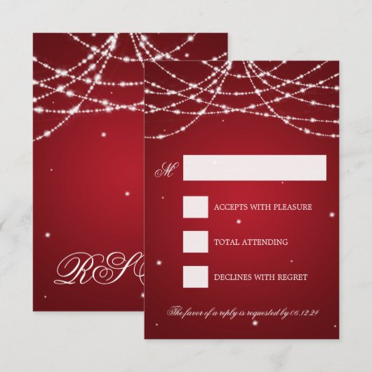 Wedding RSVP Sparkling String Red Karte (Vorne/Hinten)