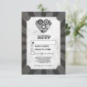 Wedding RSVP Steampunk Wedding Hearts Cogs Retro Einladung (Stehend Vorderseite)