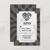 Wedding RSVP Steampunk Wedding Hearts Cogs Retro Einladung (Vorne/Hinten)