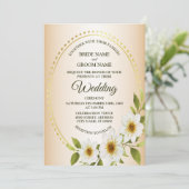 Wedding Rustic Golden Frame White Floral Peach Einladung (Stehend Vorderseite)
