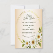 Wedding Rustic Golden Frame White Floral Peach Save The Date (Vorderseite)
