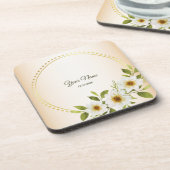 Wedding Rustic Golden Geometric White Floral Peach Getränkeuntersetzer (Linke Seite)