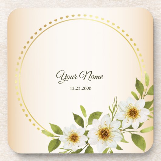 Wedding Rustic Golden Geometric White Floral Peach Getränkeuntersetzer (Vorderseite)