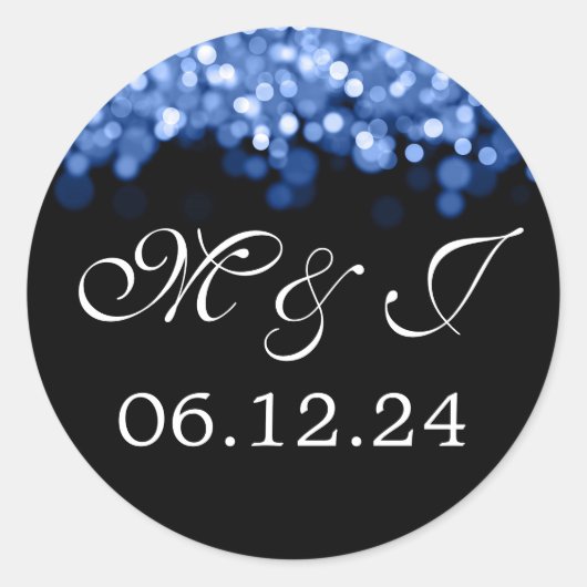 Wedding Save the Date blaue Lichter Runder Aufkleber (Vorderseite)