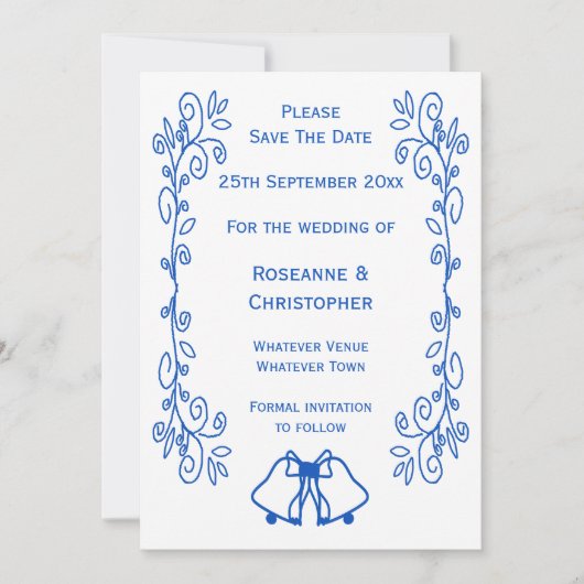 Wedding Save The Date Blue Sapphire Bells (Vorderseite)
