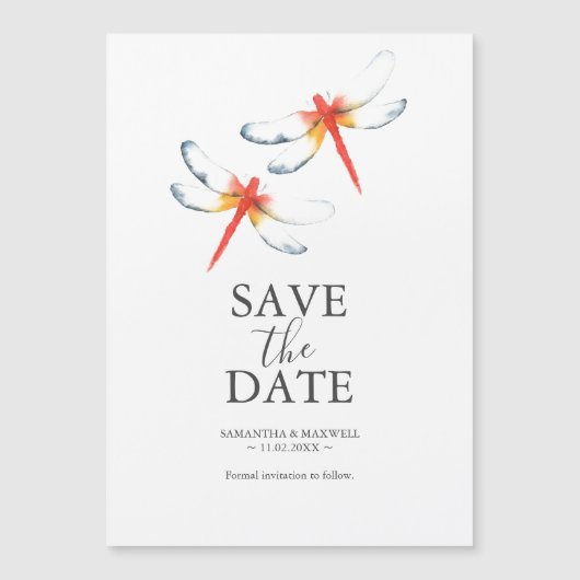 Wedding Save The Date Magnets Red Dragonfly Magneteinladung (Vorderseite)