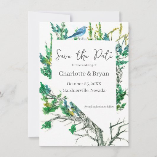 Wedding Save the Date Nevada Bluebird Sagebrush (Vorderseite)