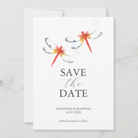 Wedding Save The Date Red Dragonfly (Vorderseite)