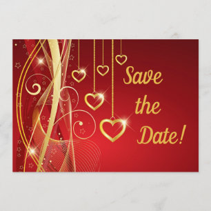 Wedding Save the Date romantische rote Goldherzen