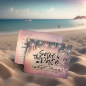 Wedding Save The Date Summer Beach Palm Tree Light Ankündigungspostkarte