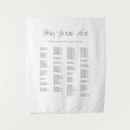 Wedding Seating Chart Alphabetical Fabric Wandteppich (Vorderseite)
