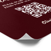 Wedding Seating Chart QR Burgundy & Ivory Rustic Poster (Ecke)