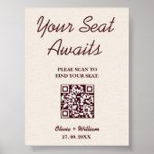 Wedding Seating Chart QR Burgundy & Ivory Rustic Poster (Vorne)
