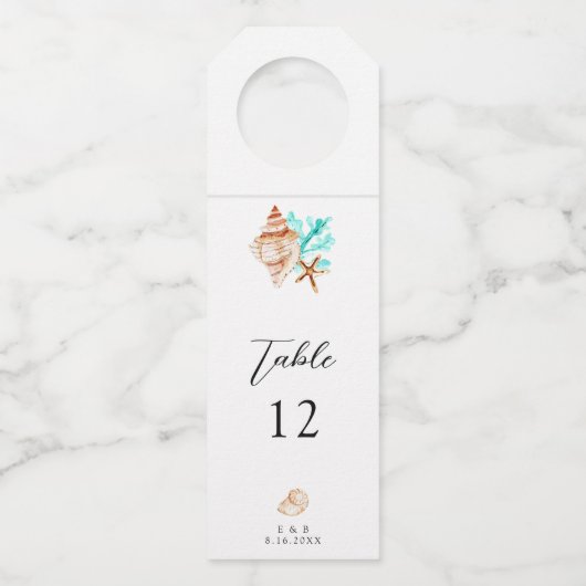 Wedding Seating Chart Table Coastal Beach Flaschenanhänger (Vorderseite)
