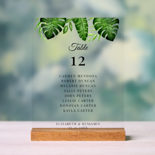 Wedding Seating Chart Table Tropical Greenery  Acrylschild (Neutral)