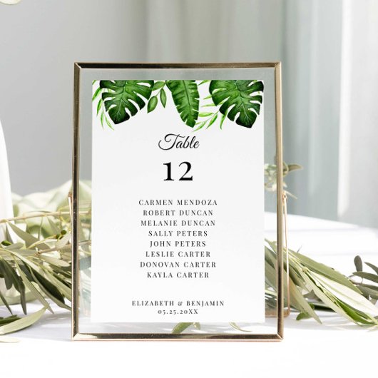 Wedding Seating Chart Table Tropical Greenery  Tischnummer