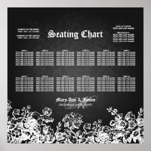 Wedding Seating Chart Victorian Flourish Black Poster