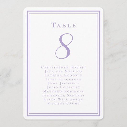 Wedding Seating List Guest Table Number Lavender Einladung (Vorderseite)