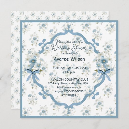 Wedding Shower in Blue Floral Karte (Vorne/Hinten)