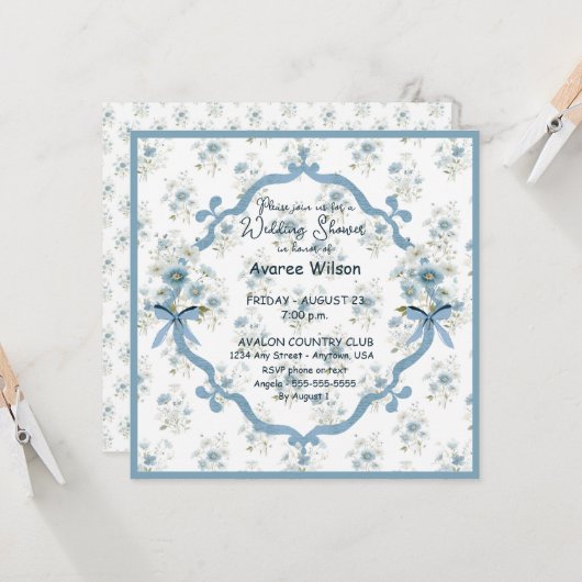 Wedding Shower in Blue Floral Karte (Vorderseite/Rückseite Beispiel)