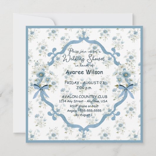 Wedding Shower in Blue Floral Karte (Vorderseite)