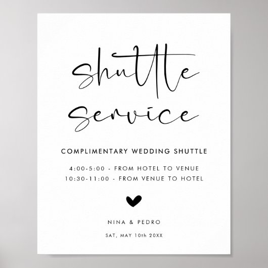Wedding Shuttle Service Sign Poster (Vorne)