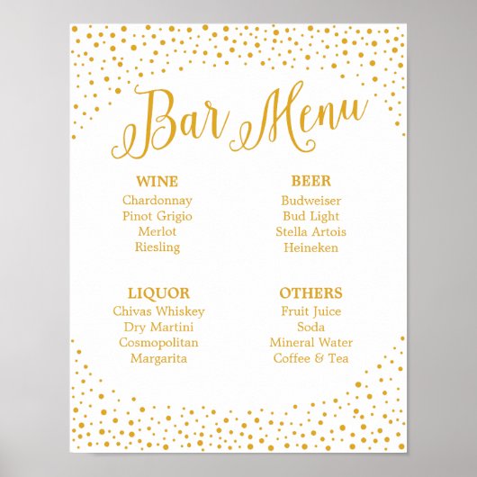 Wedding Sign - Bar Menu Confetti Wedding Sign Poster (Vorne)