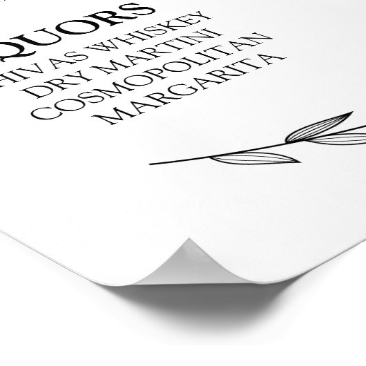 Wedding Sign - Bar Menu Laurel Wedding Sign Poster (Ecke)