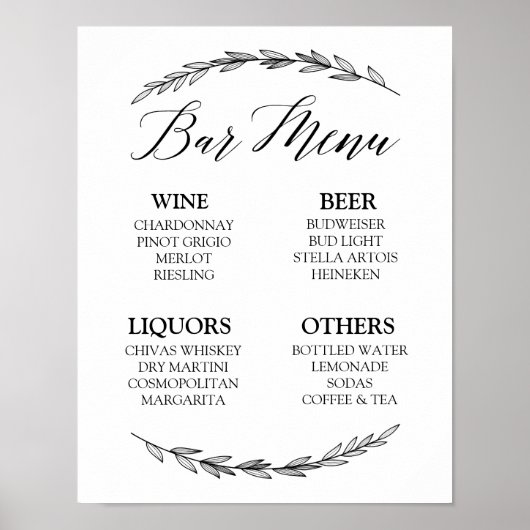 Wedding Sign - Bar Menu Laurel Wedding Sign Poster (Vorne)
