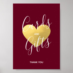 Wedding Sign Burgundy Gold Heart   KARTEN und GIFT Poster