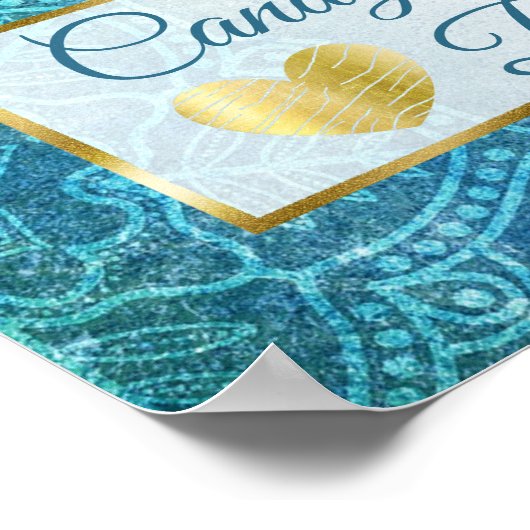 Wedding Sign Candy Bar Blue Mandala Poster (Ecke)