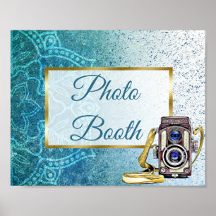 Wedding Sign Foto Booth Blue Mandala Poster