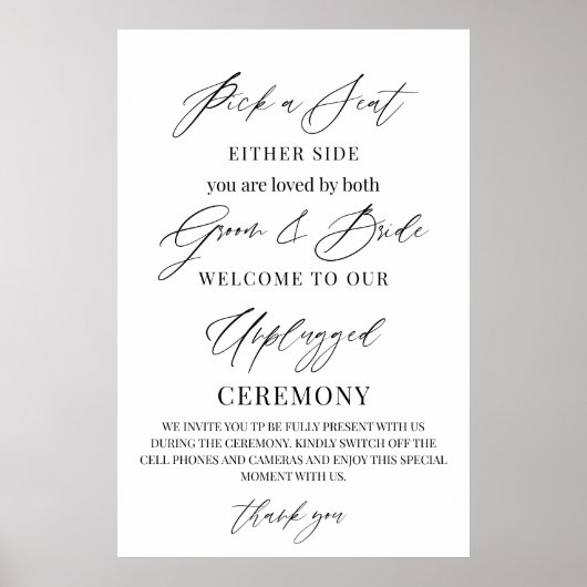 Wedding Sign – Pick a Seat, Not a Side | Unplugged Poster (Vorne)