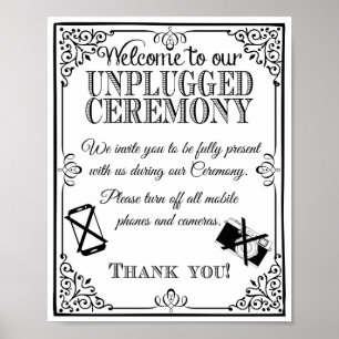Wedding sign unplugged wedding vintage black white poster