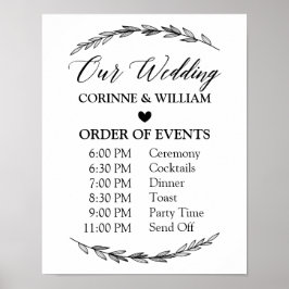Wedding Sign - Wedding Schedule Laurel Sign Poster