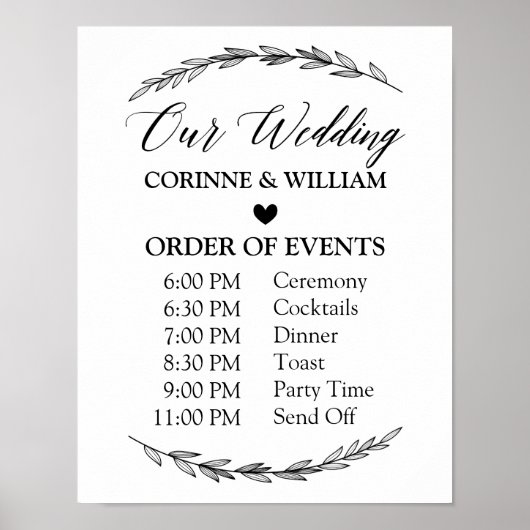 Wedding Sign - Wedding Schedule Laurel Sign Poster (Vorne)
