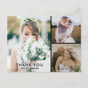 Wedding Simple 3 Foto Collage Danke Postcard Postkarte