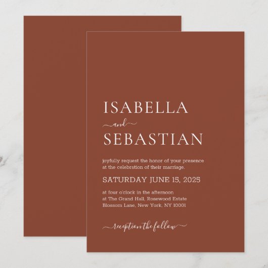 Wedding Simple Burnt Sienna Einladung (Vorne/Hinten)