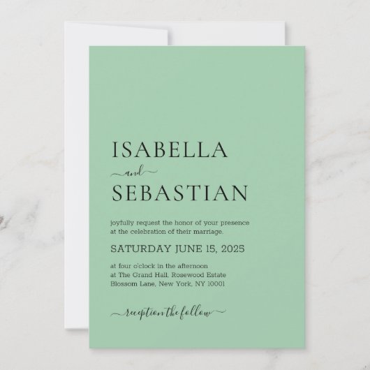 Wedding Simple Dark Sea Green Einladung (Vorderseite)