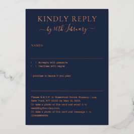 Wedding Simple Midnight Blue Navy Kindly Reply Folieneinladung