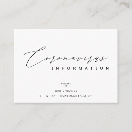 Wedding Simple Minimalist Coronavirus Information Begleitkarte (Vorderseite)